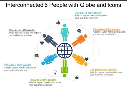 Interconnected 6 people with globe and icons