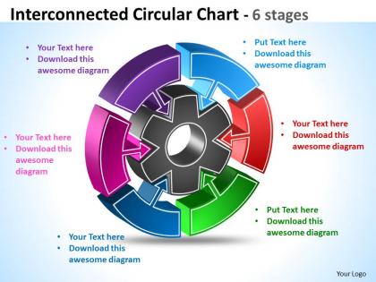 Interconnected circular diagram chart 6 stages 8