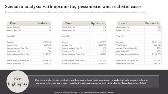 Interior Design Business Plan Scenario Analysis With Optimistic Pessimistic And Realistic BP SS
