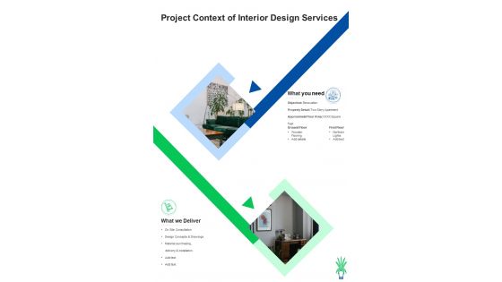 Interior Design Project Context Of Interior Design Services One Pager Sample Example Document