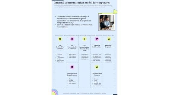 Internal Communication Corporates Communication Playbook One Pager Sample Example Document