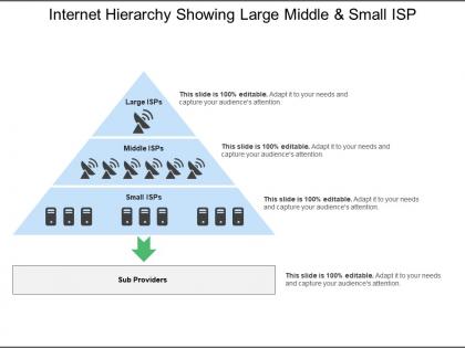 Internet hierarchy showing large middle and small isp