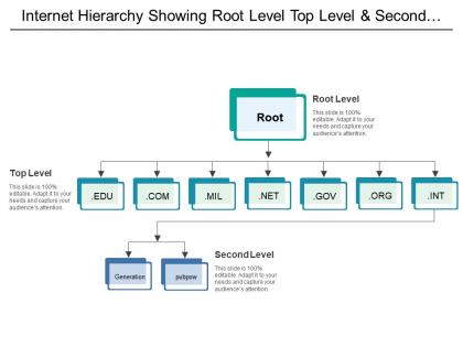 Internet hierarchy showing root level top level and second level