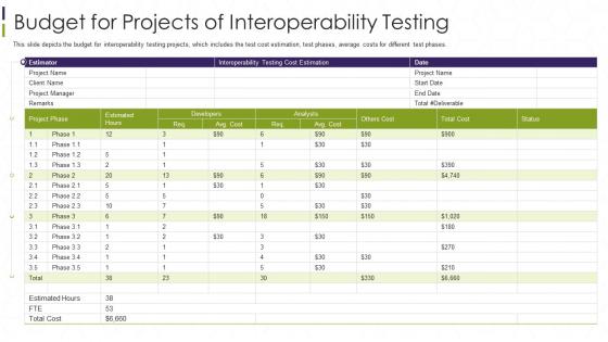 Interoperability Testing It Budget For Projects Of Interoperability Testing