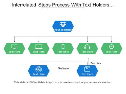 Interrelated steps process with text holders and icons