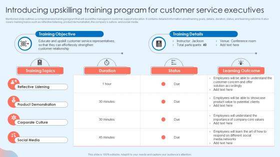 Introducing Upskilling Training Program For Customer Attrition Rate Prevention