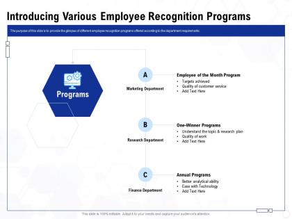 Introducing various employee recognition programs research plan ppt powerpoint presentation styles