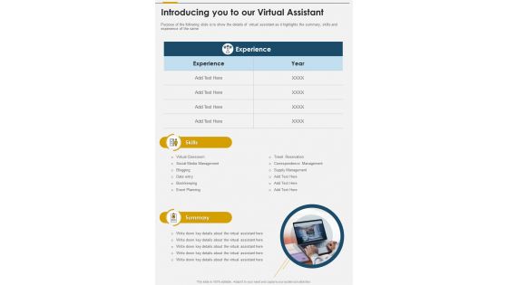 Introducing You To Our Virtual Assistant One Pager Sample Example Document