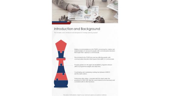 Introduction And Background Strategic Planning Proposal One Pager Sample Example Document