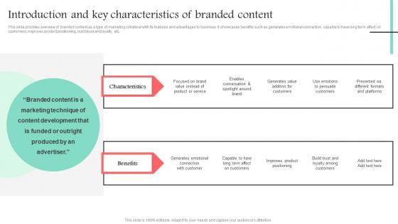 Introduction And Key Characteristics Of Branded Content Promotional Media Used For Marketing MKT SS V
