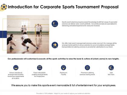 Introduction for corporate sports tournament proposal ppt powerpoint vector