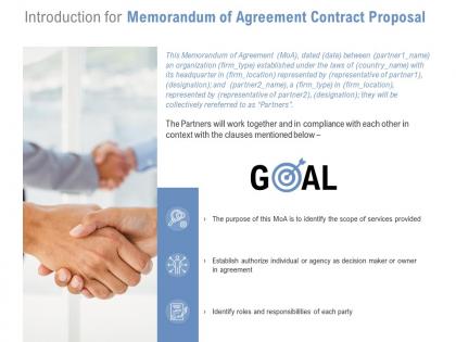 Introduction for memorandum of agreement contract proposal ppt template