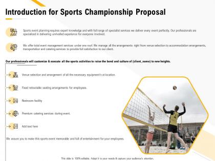 Introduction for sports championship proposal ppt powerpoint presentation topics