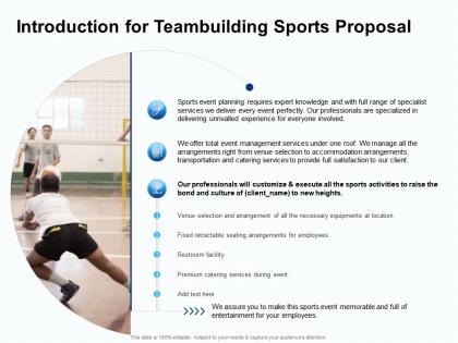 Introduction for teambuilding sports proposal ppt powerpoint presentation show master slide