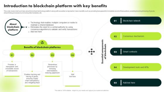 Introduction To Blockchain Platform With Key Benefits Ultimate Guide To Blockchain BCT SS