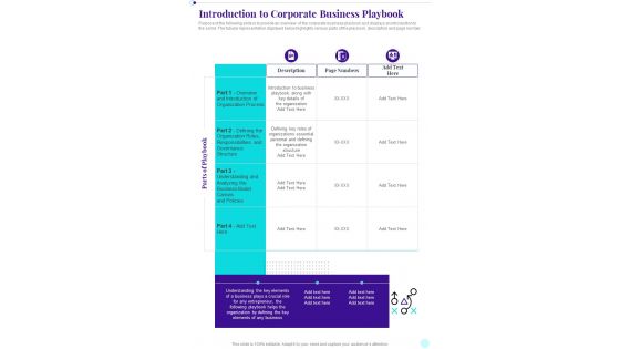 Introduction To Corporate Business Playbook Business Playbook One Pager Sample Example Document