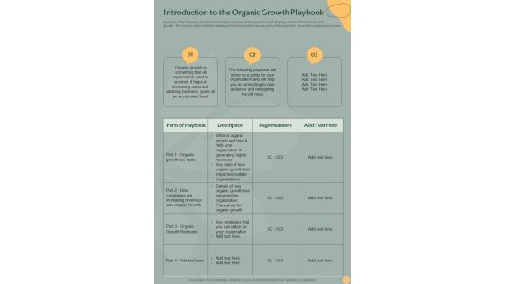 Introduction To The Organic Growth Playbook One Pager Sample Example Document