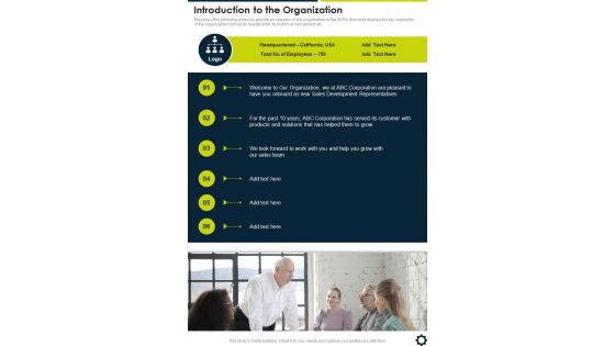 Introduction To The Organization One Pager Sample Example Document