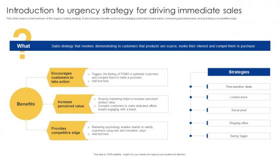 Introduction To Urgency Strategy For Driving Immediate Powerful Sales Tactics For Meeting MKT SS V