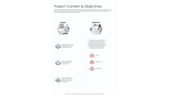 Investment Advisory Project Context And Objectives One Pager Sample Example Document