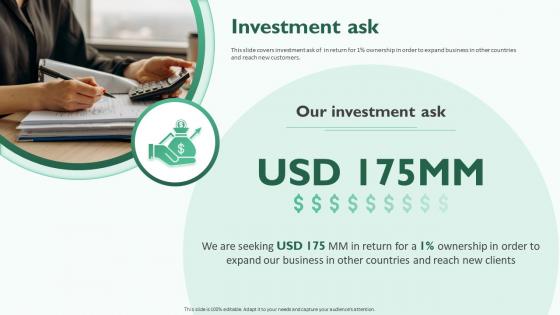 Investment Ask Investor Segment Funding Elevator Pitch Deck