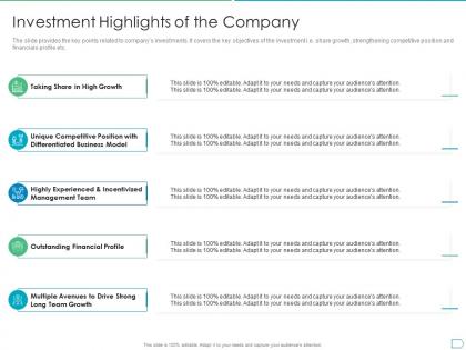 Investment highlights of the company pitchbook for initial public offering deal ppt ideas deck