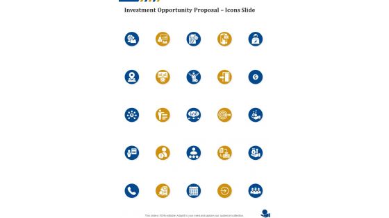 Investment Opportunity Proposal Icons Slide One Pager Sample Example Document