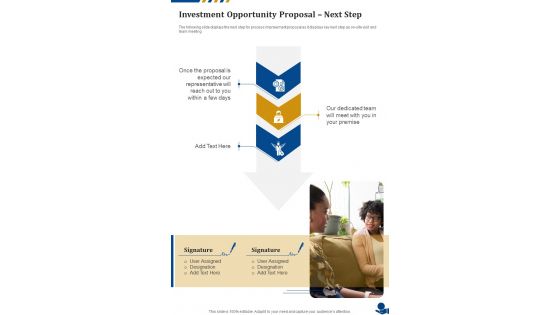 Investment Opportunity Proposal Next Step One Pager Sample Example Document