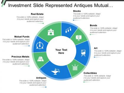 Investment slide represented antiques mutual funds real estate stocks and bonds