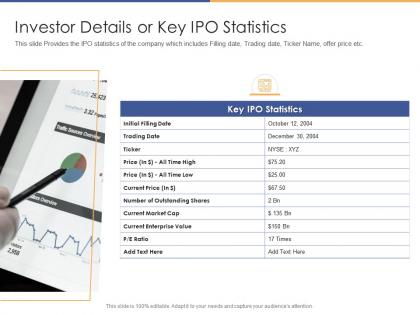 Investor details or key ipo statistics post initial public offering equity ppt information