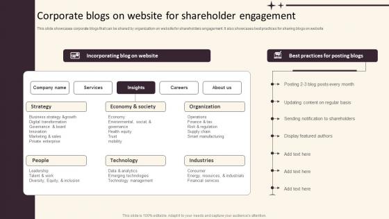 Investor Relations And Communication Corporate Blogs On Website For Shareholder Engagement