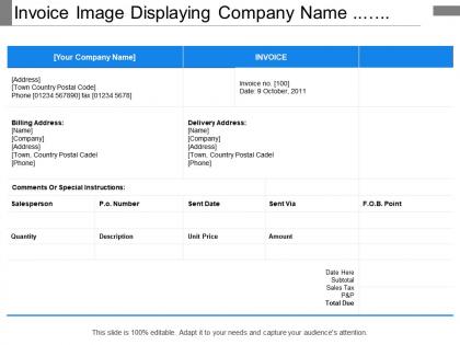 Invoice image displaying company name salesperson address and total due