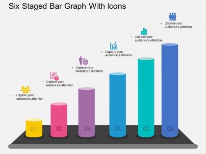 Io six staged bar graph with icons flat powerpoint design