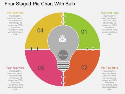 Ip four staged pie chart with bulb flat powerpoint design