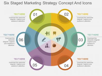 Iq six staged marketing strategy concept and icons flat powerpoint design