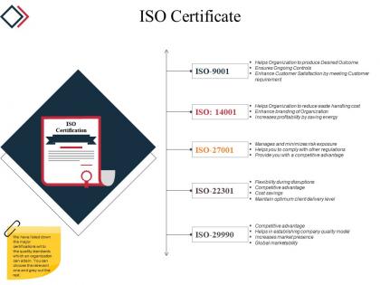 Iso certificate powerpoint slide graphics