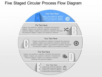 It five staged circular process flow diagram powerpoint template