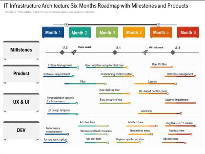 It infrastructure architecture six months roadmap with milestones and products