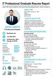 It professional graduate resume report presentation report infographic ppt pdf document
