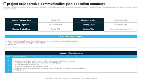 IT Project Collaborative Communication Plan Execution Summary
