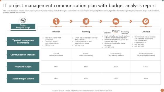 IT Project Management Communication Plan With Budget Analysis Report