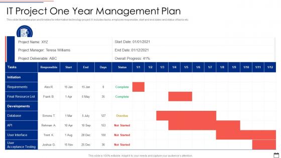 IT Project One Year Management Plan