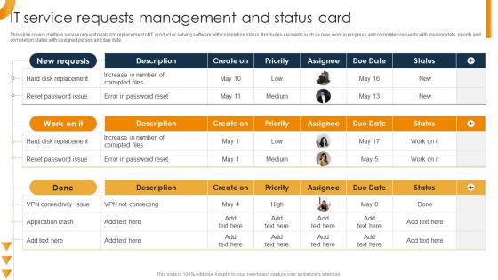 IT Service Requests Management And Status Card