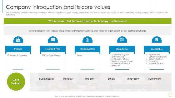 IT Services Company Profile Company Introduction And ITs Core Values