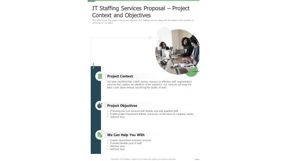 IT Staffing Services Project Context And Objectives One Pager Sample Example Document