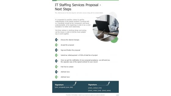 IT Staffing Services Proposal Next Steps One Pager Sample Example Document