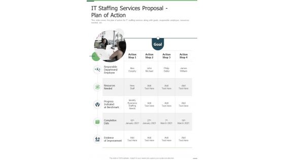IT Staffing Services Proposal Plan Of Action One Pager Sample Example Document