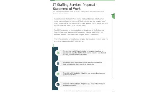 IT Staffing Services Proposal Statement Of Work One Pager Sample Example Document