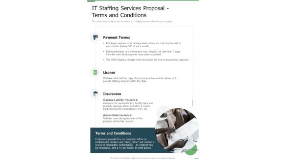 IT Staffing Services Proposal Terms And Conditions One Pager Sample Example Document