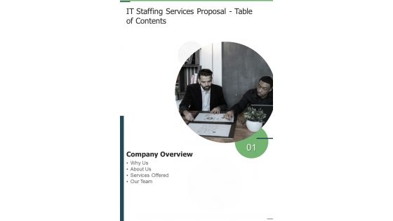 IT Staffing Services Table Of Contents One Pager Sample Example Document